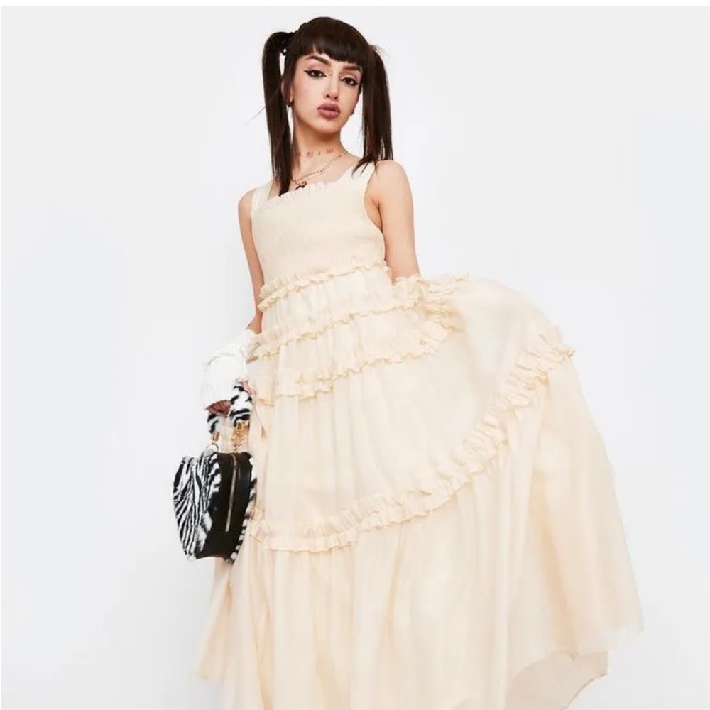 New Dream Sister Jane square neck organza smock dress in soft yellow size medium